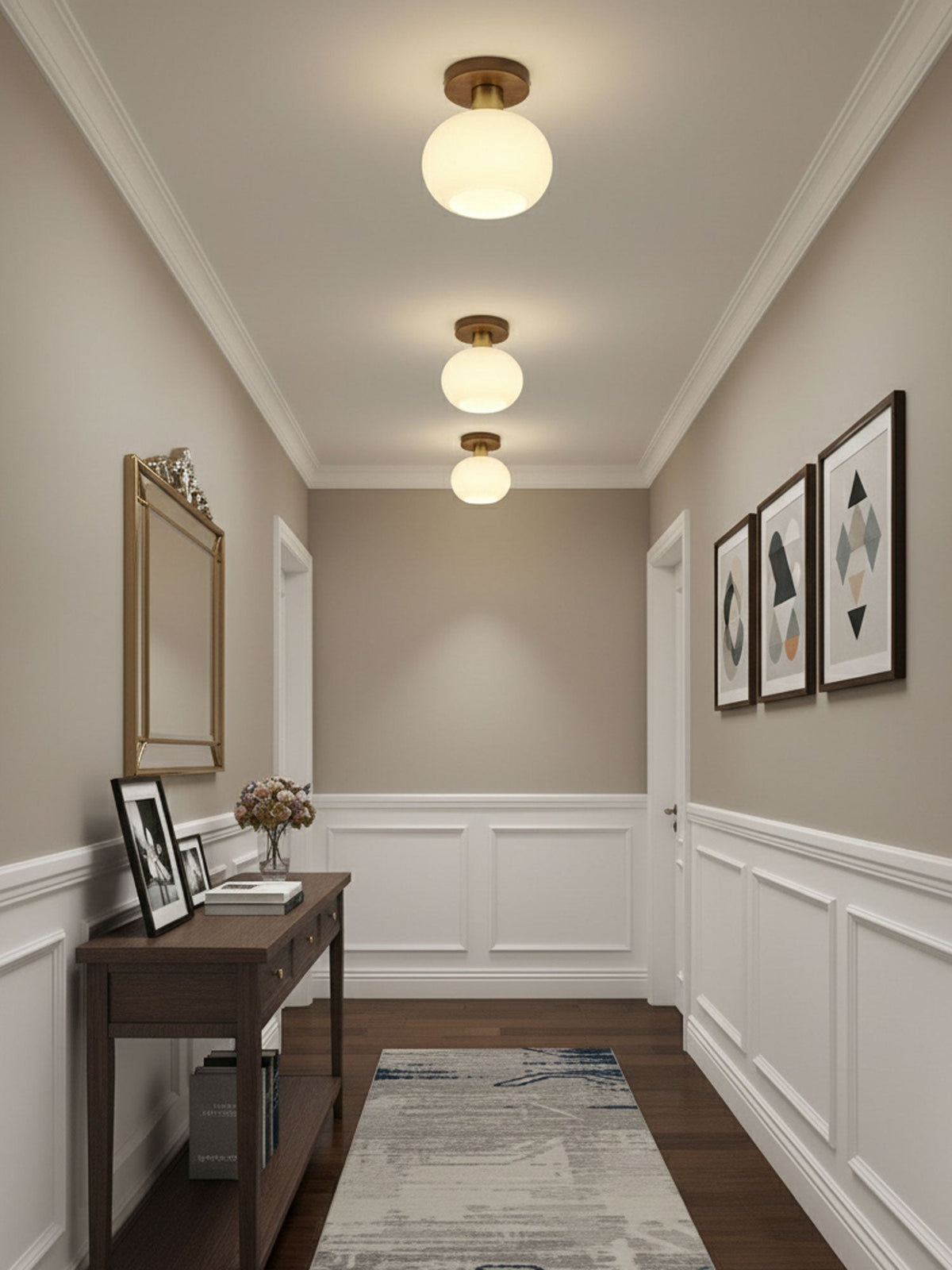 Ceiling Lamp Walnut Copper Glass White Ø18cm Living Room Bedroom Hallway Opal Globe Ceiling Light Retro Ambient Lighting | Sansoti