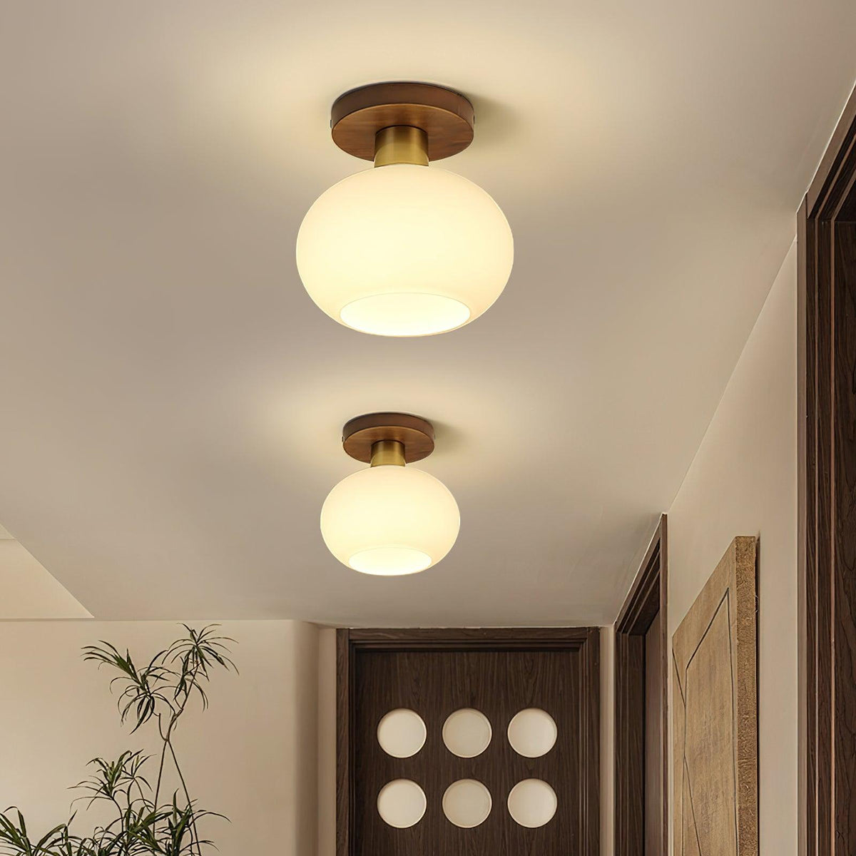 Ceiling Lamp Walnut Copper Glass White Ø18cm Living Room Bedroom Hallway Opal Globe Ceiling Light Retro Ambient Lighting | Sansoti