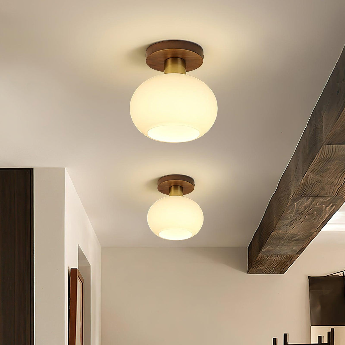 Ceiling Lamp Walnut Copper Glass White Ø18cm Living Room Bedroom Hallway Opal Globe Ceiling Light Retro Ambient Lighting | Sansoti