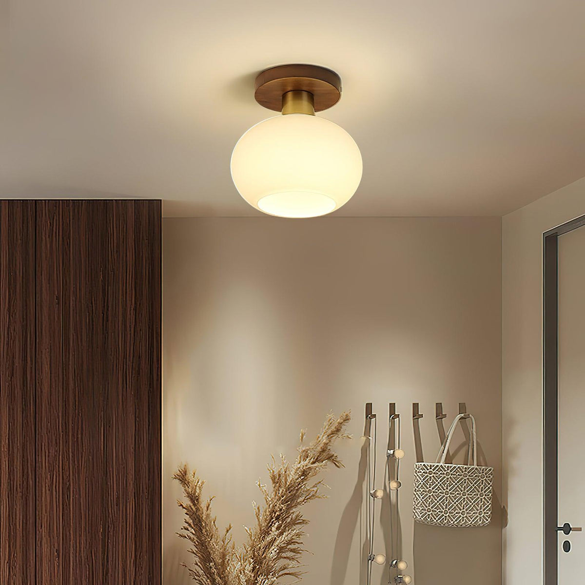 Ceiling Lamp Walnut Copper Glass White Ø18cm Living Room Bedroom Hallway Opal Globe Ceiling Light Retro Ambient Lighting | Sansoti