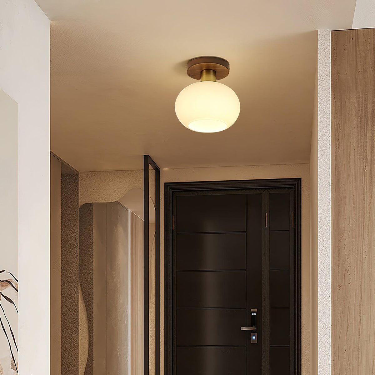 Ceiling Lamp Walnut Copper Glass White Ø18cm Living Room Bedroom Hallway Opal Globe Ceiling Light Retro Ambient Lighting | Sansoti