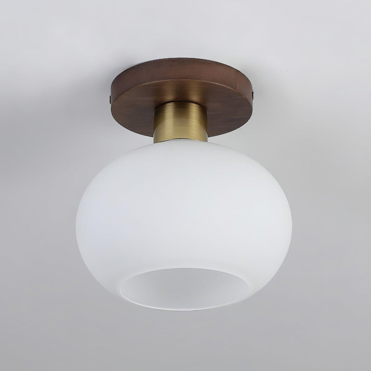 Ceiling Lamp Walnut Copper Glass White Ø18cm Living Room Bedroom Hallway Opal Globe Ceiling Light Retro Ambient Lighting | Sansoti