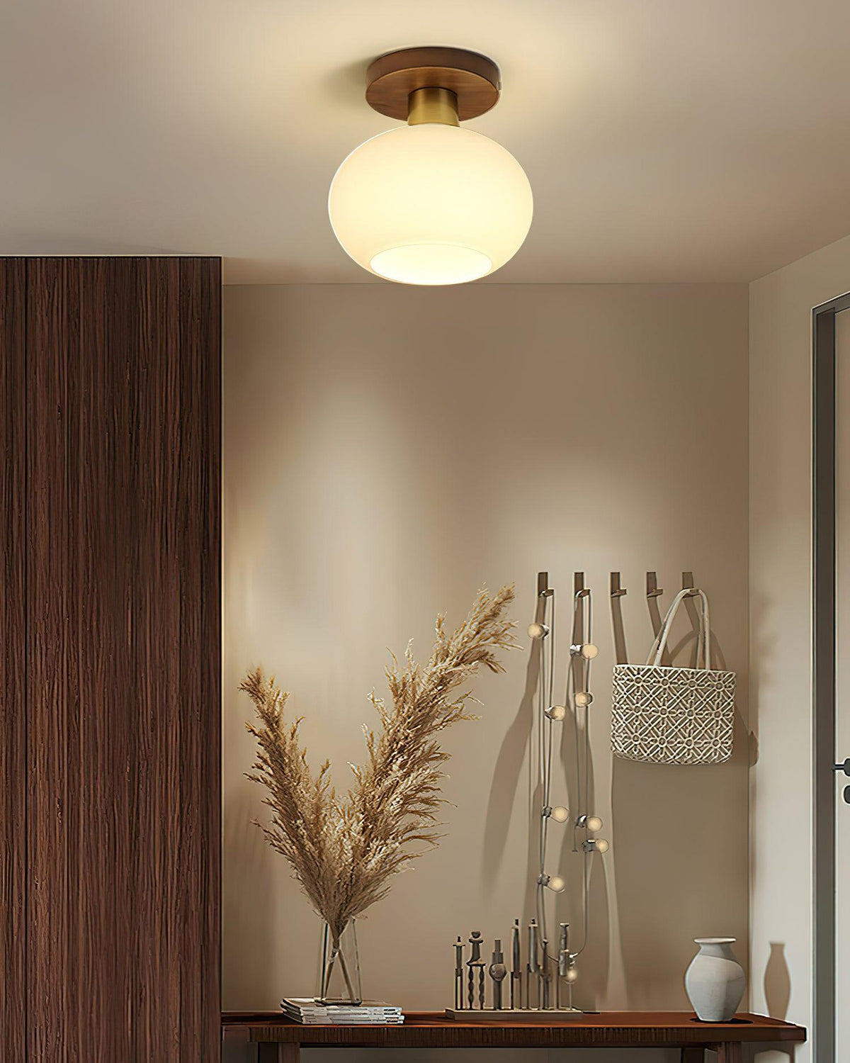 Ceiling Lamp Walnut Copper Glass White Ø18cm Living Room Bedroom Hallway Opal Globe Ceiling Light Retro Ambient Lighting | Sansoti