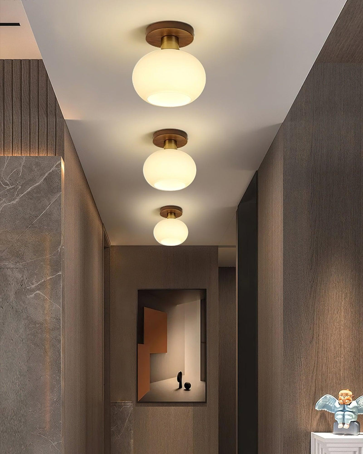 Ceiling Lamp Walnut Copper Glass White Ø18cm Living Room Bedroom Hallway Opal Globe Ceiling Light Retro Ambient Lighting | Sansoti