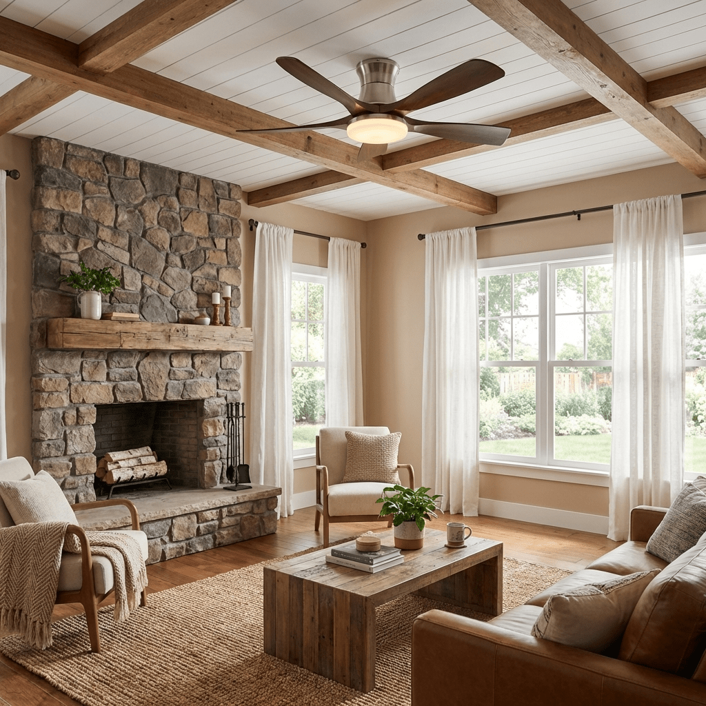 Scandinavian Ceiling Fan with Lighting – Quiet 5-Blade Fan with LED & Remote Control | Sansoti