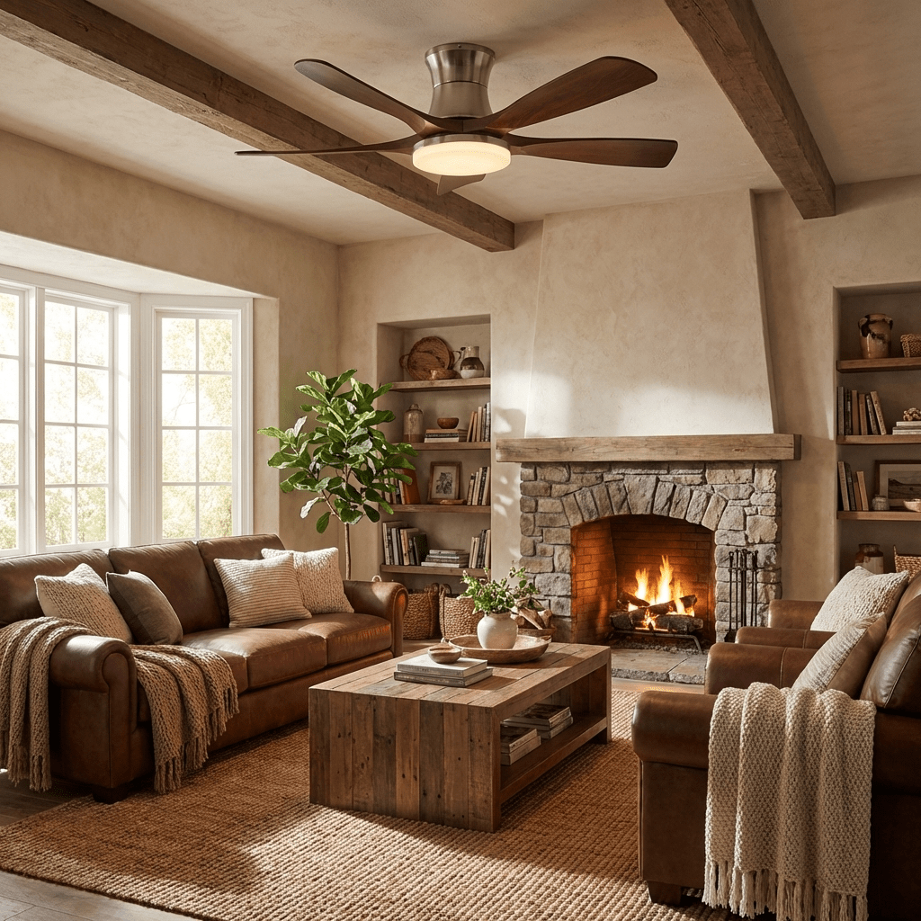 Scandinavian Ceiling Fan with Lighting – Quiet 5-Blade Fan with LED & Remote Control | Sansoti