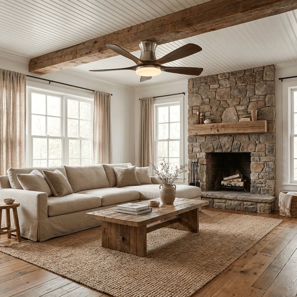Scandinavian Ceiling Fan with Lighting – Quiet 5-Blade Fan with LED & Remote Control | Sansoti