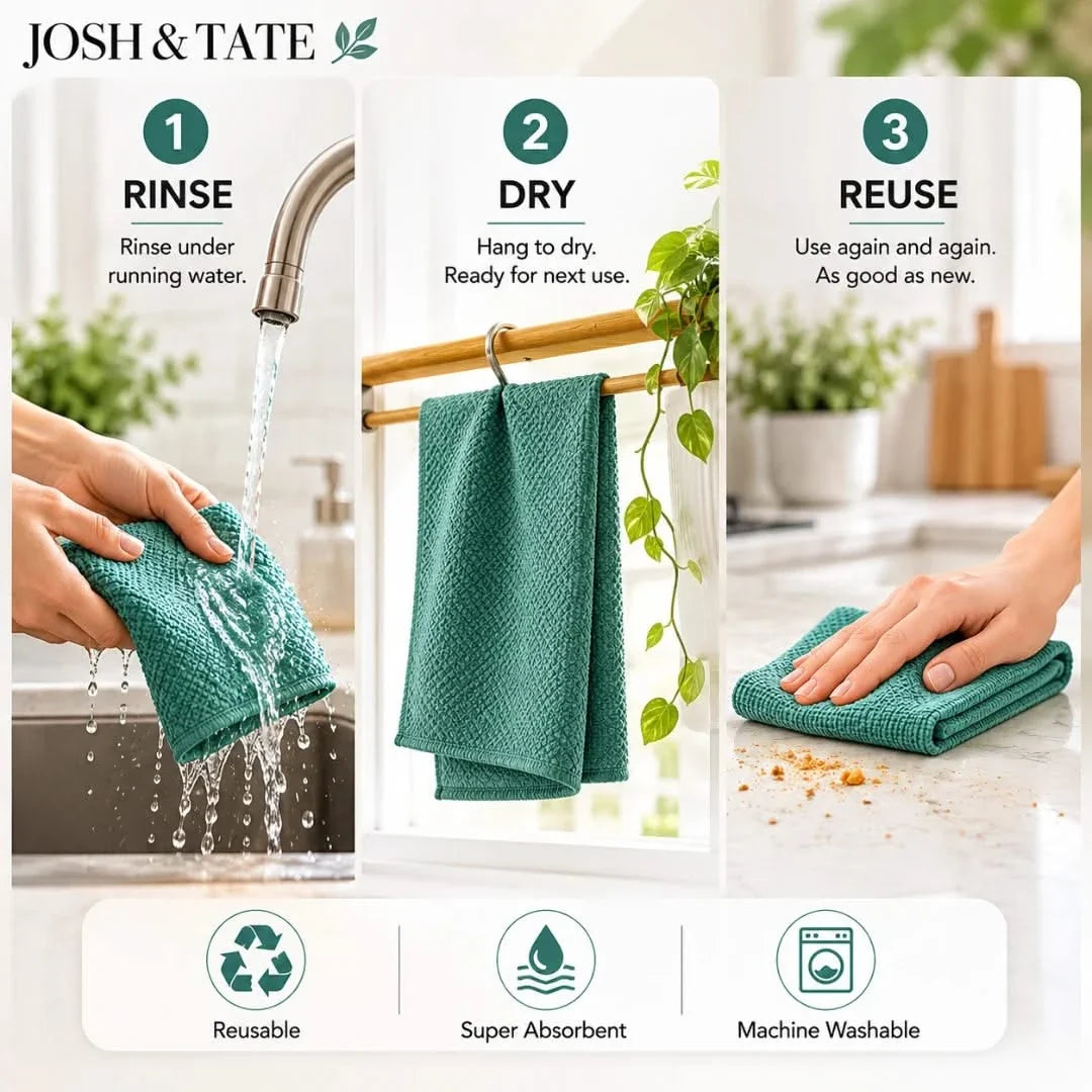 Reusable Microfiber Cloths on a Roll, 50 Pieces, Washable Cleaning Cloths for Kitchen and Bathroom, Effective | Sansoti