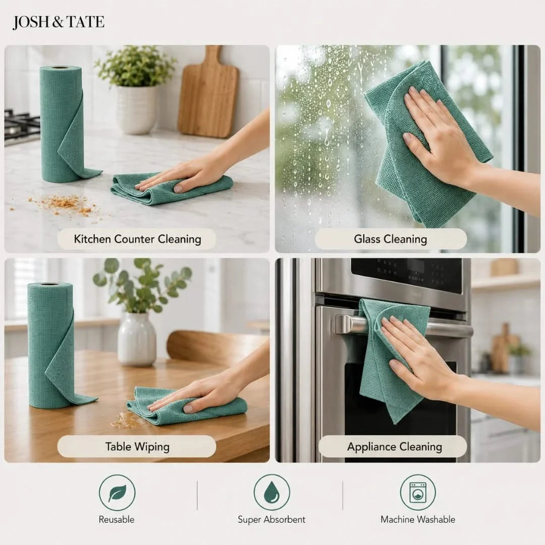Reusable Microfiber Cloths on a Roll, 50 Pieces, Washable Cleaning Cloths for Kitchen and Bathroom, Effective | Sansoti