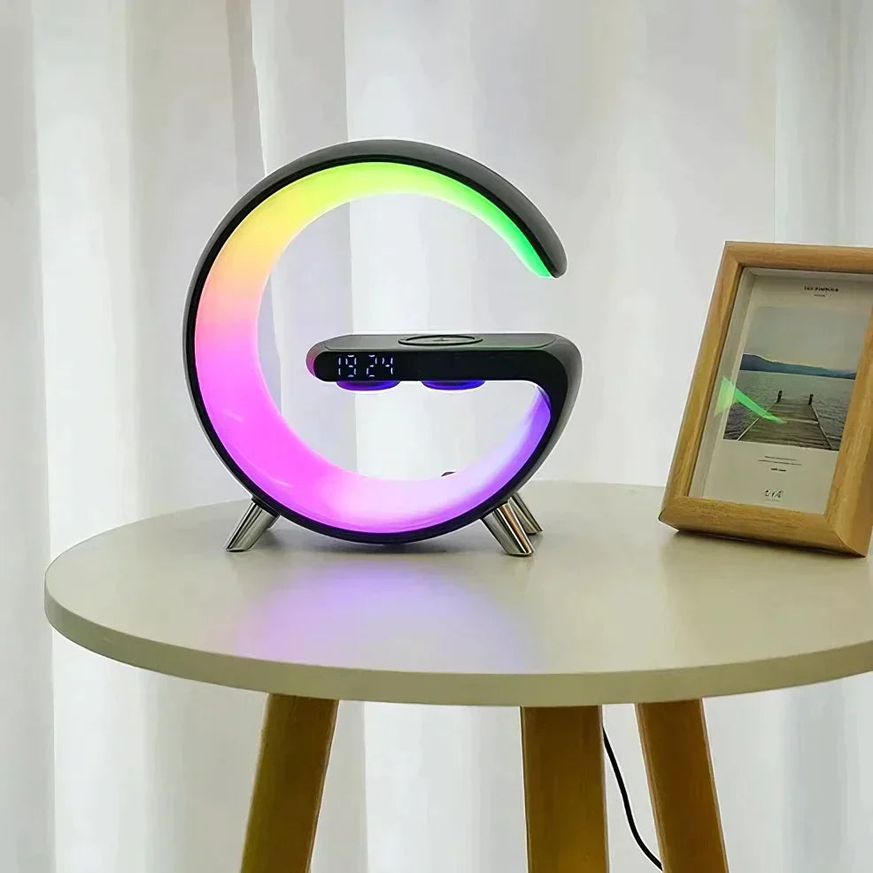 Multifunctional Bedside Table with Wireless Charger Bluetooth Speaker Alarm Function Ambient Light Bedroom | Sansoti