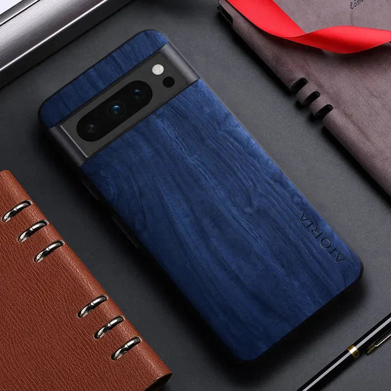 Wooden Phone Case for Google Pixel, Shock-Absorbing PU Leather, Anti-Slip, Precision Cutouts, Optimal Protection | Sansoti