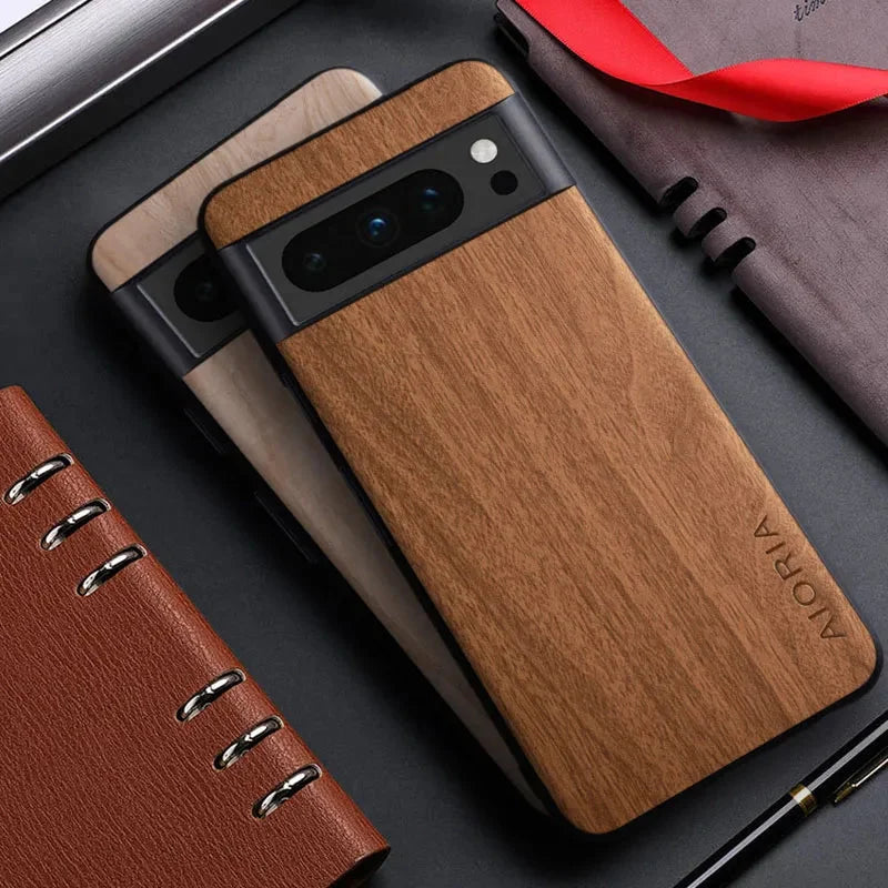 Wooden Phone Case for Google Pixel, Shock-Absorbing PU Leather, Anti-Slip, Precision Cutouts, Optimal Protection | Sansoti