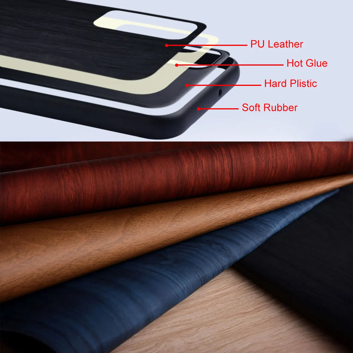 Wood-Look Foldable Smartphone Phone Case PU Leather Protection Shock-Resistant Anti-Fingerprint Stylish | Sansoti