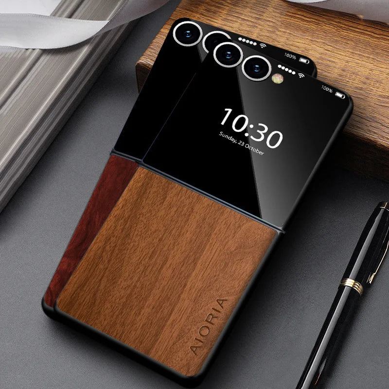 Wood-Look Foldable Smartphone Phone Case PU Leather Protection Shock-Resistant Anti-Fingerprint Stylish | Sansoti