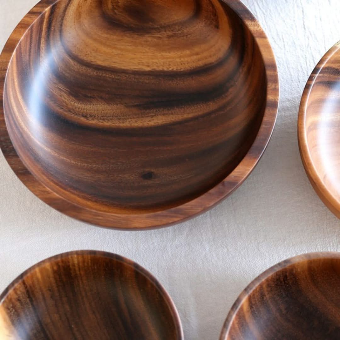 Bamboe Serveer Schaal Rond Hout Naturel Saladekom Fruitschaal Set Verschillende Maten Duurzaam Keuken | Sansoti