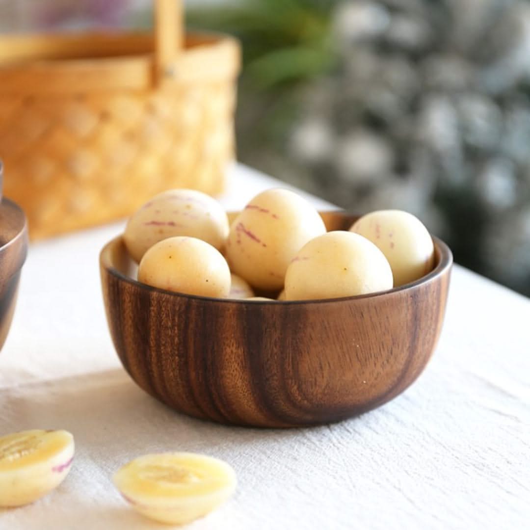 Bamboe Serveer Schaal Rond Hout Naturel Saladekom Fruitschaal Set Verschillende Maten Duurzaam Keuken | Sansoti