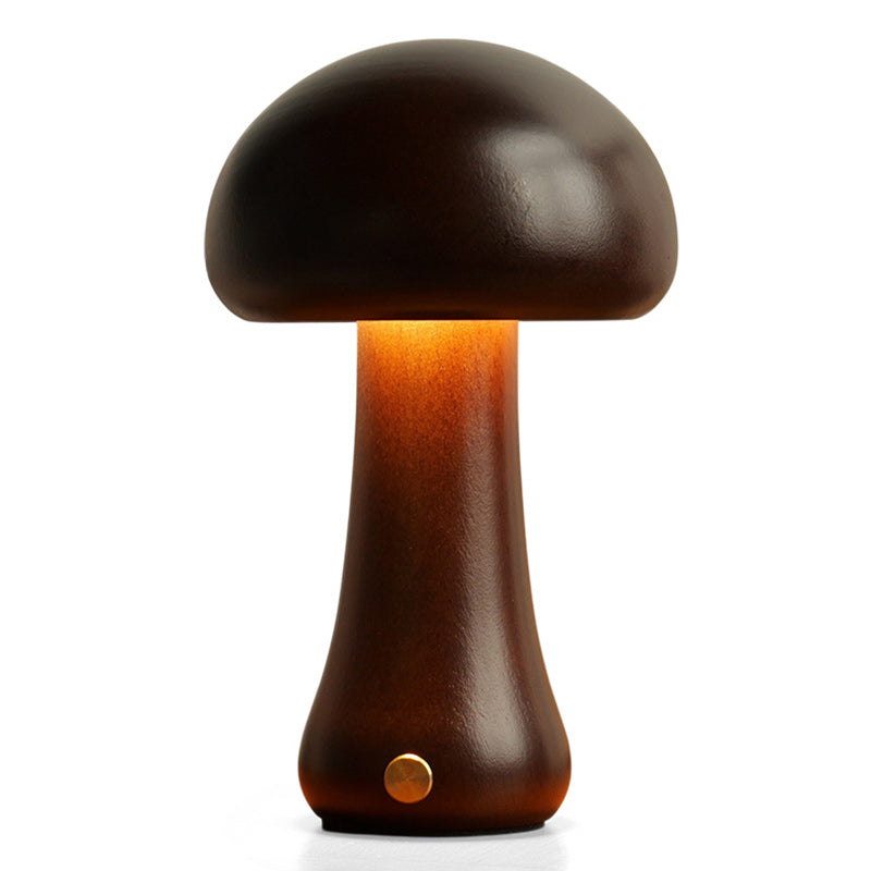 Lampe de table champignon en bois avec batterie intégrée et commande tactile – lumière d'ambiance chaude pour salon, chambre, bureau – lampe LED rechargeable avec fonction dimmable – éclairage décoratif d'ambiance | Sansoti