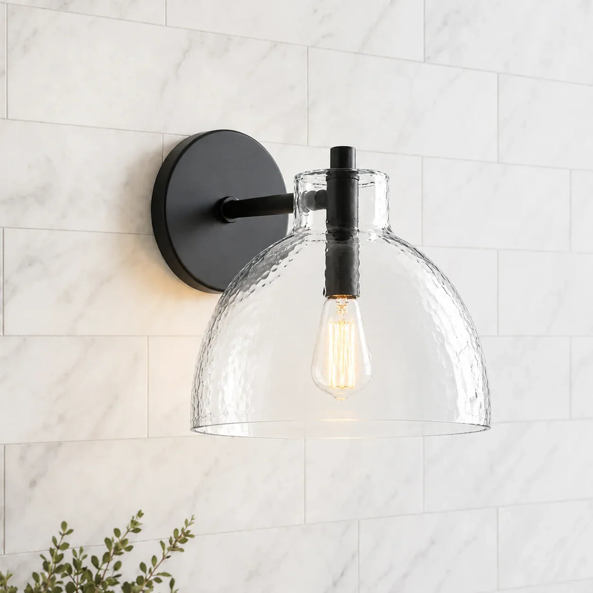 Wall Lamp Recycled Glass Antique Brass – Minimalist Wall Lighting for Bathroom, Hallway, Entrance & Bedroom | Sansoti