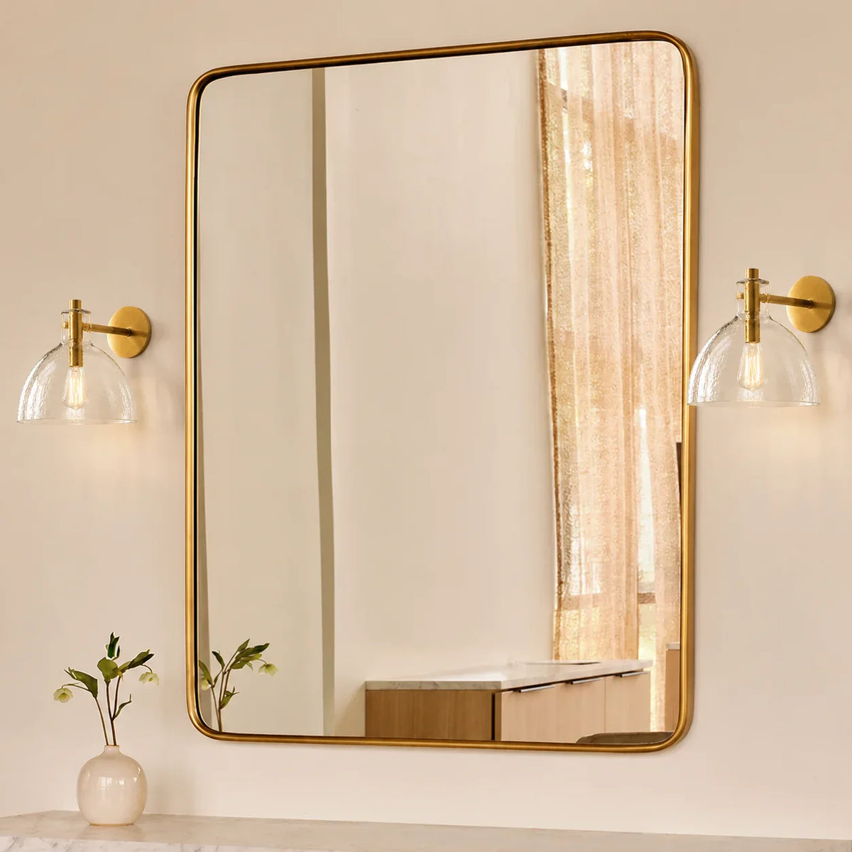 Wall Lamp Recycled Glass Antique Brass – Minimalist Wall Lighting for Bathroom, Hallway, Entrance & Bedroom | Sansoti
