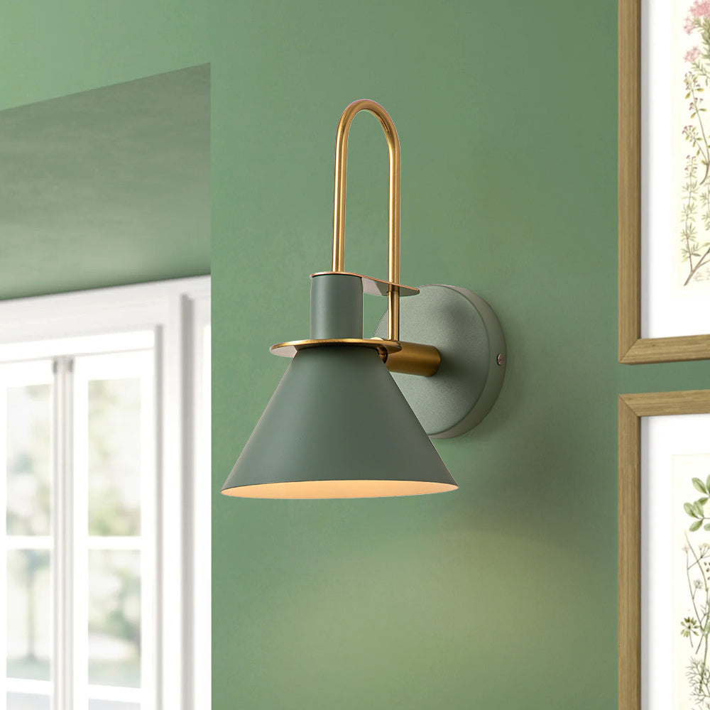 Wall Lamp Cone Black White Green Brass 31cm E26 Mid-Century Bedroom Entrance Hall Dining Room Vintage Wall Spot Staircase Retro | Sansoti