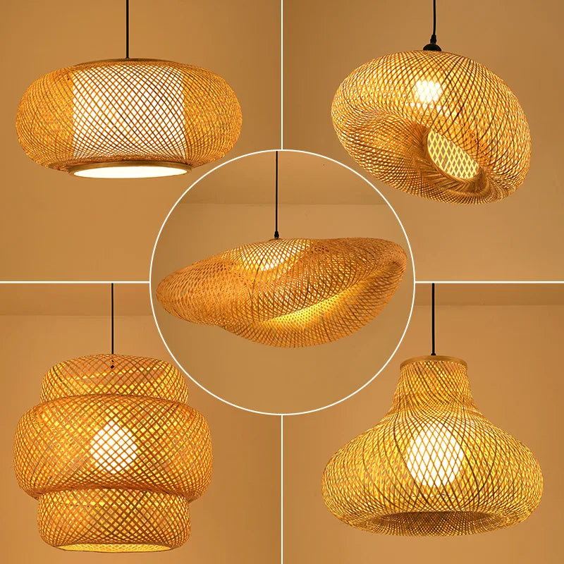 Handgeflochtene Rattan-Hängeleuchte, natürliches Design, warmes Licht, Esszimmer, Wohnzimmer, Boho-Stil, Lampenschirm | Sansoti