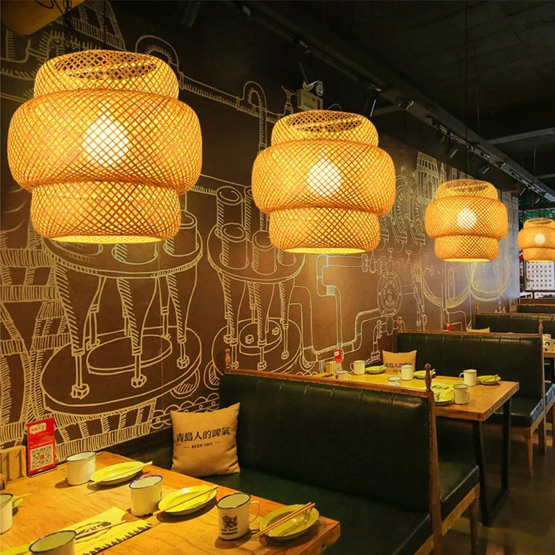 Handgeflochtene Rattan-Hängeleuchte, natürliches Design, warmes Licht, Esszimmer, Wohnzimmer, Boho-Stil, Lampenschirm | Sansoti