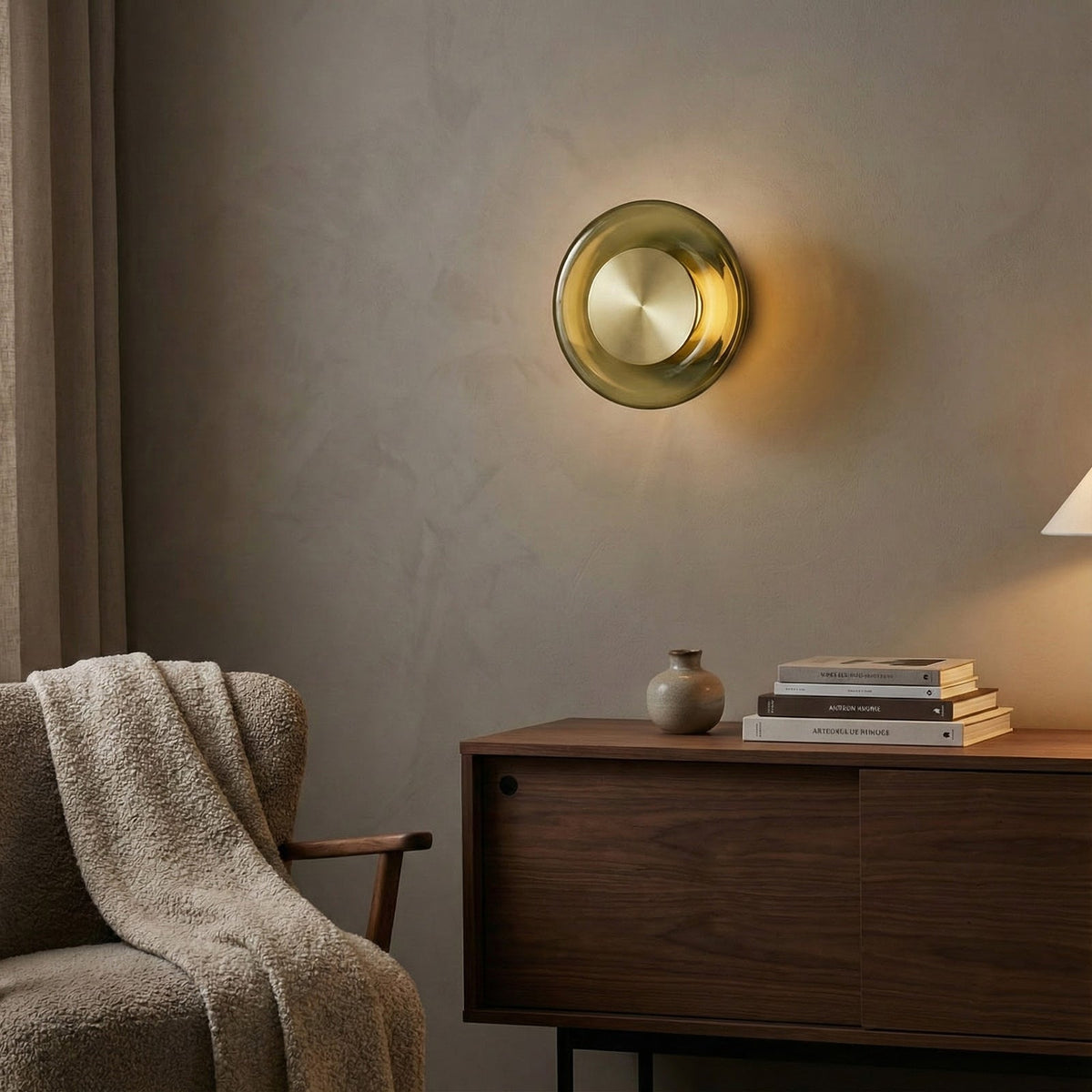 Wall Lamp with Green Glass & Gold Finish – Modern Lighting Accent for Hall and Bedroom | Sansoti