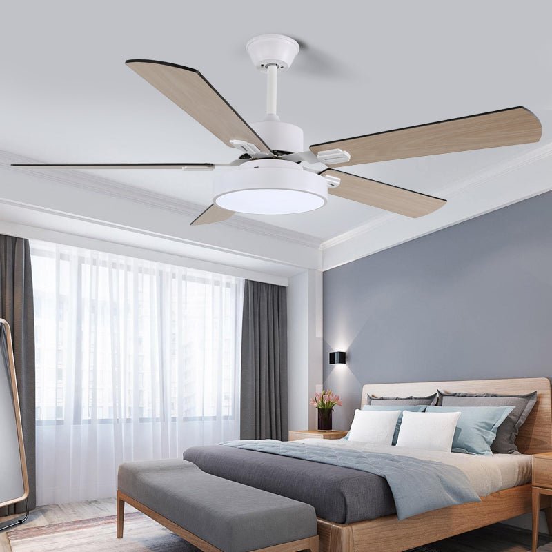 Modern Ceiling Fan with Wooden Blades & Integrated LED Lighting – Ø107 cm, Remote Control, 6 Speeds, Adjustable Power | Sansoti