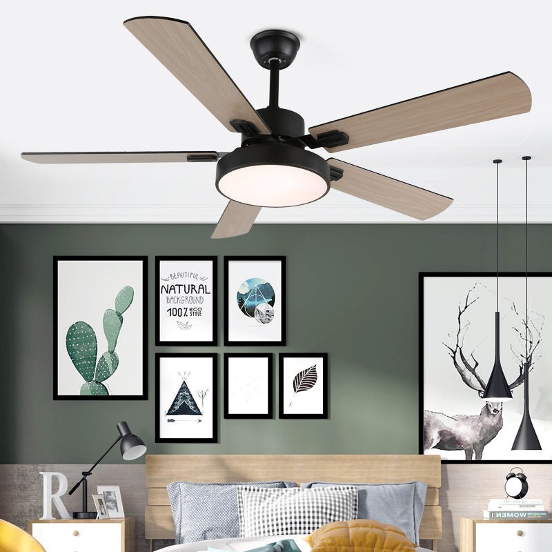 Moderner Deckenventilator mit Holzflügeln & integrierter LED-Beleuchtung – Ø107 cm, Fernbedienung, 6 Geschwindigkeiten, einstellbare Leistung | Sansoti