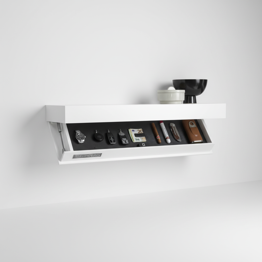 Floating Wall Shelf with Hidden Storage Compartment Solid Wood 40cm Hallway Kitchen Office Minimalist Design | Sansoti