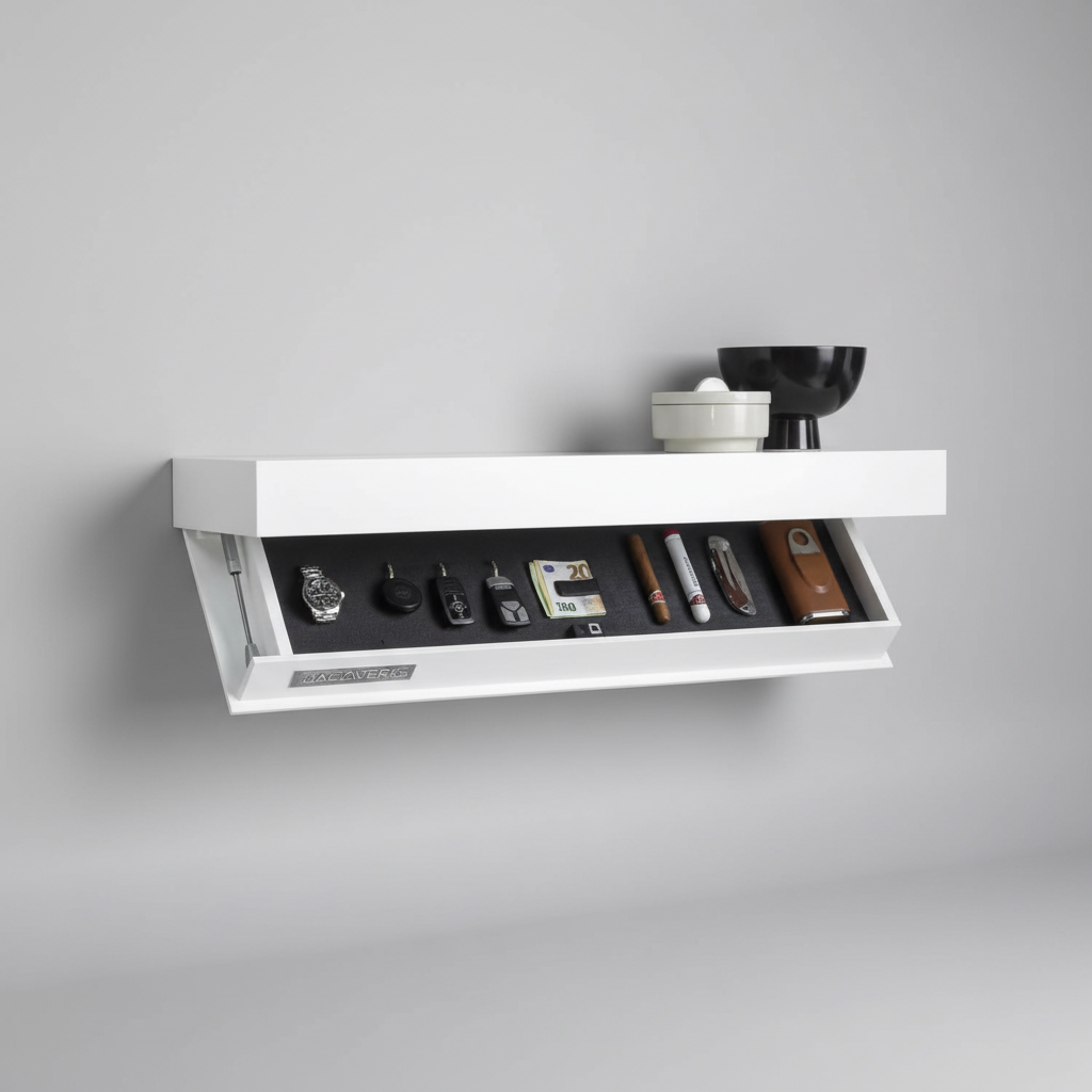 Floating Wall Shelf with Hidden Storage Compartment Solid Wood 40cm Hallway Kitchen Office Minimalist Design | Sansoti