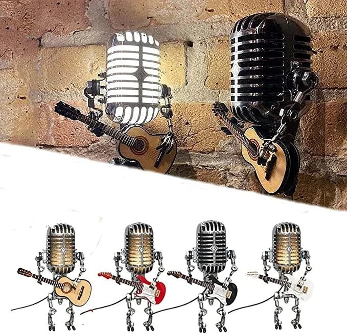 Robotlamp met Microfoon en Gitaar Metaal Vintage Tafellamp Zwart Wit Rood Geel Verstelbaar Muzikant Design | Sansoti