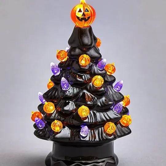 Lampe de nuit sapin de Noël décorative éclairée blanc chaud LED Ambiance résine pour décoration de Noël chambre salon | Sansoti