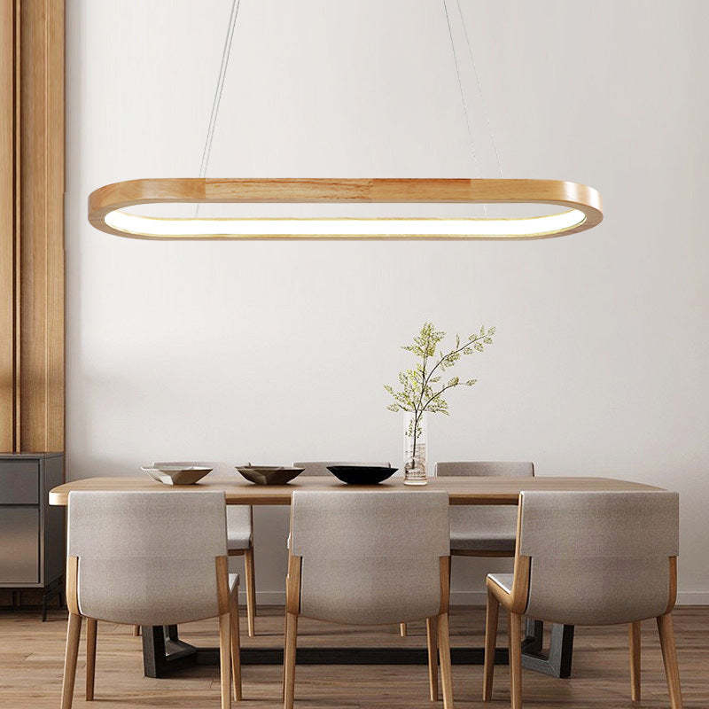 Ovale Houten Hanglamp met LED Verlichting voor Eetkamer Woonkamer Keuken Scandinavisch Design Warm Licht | Sansoti