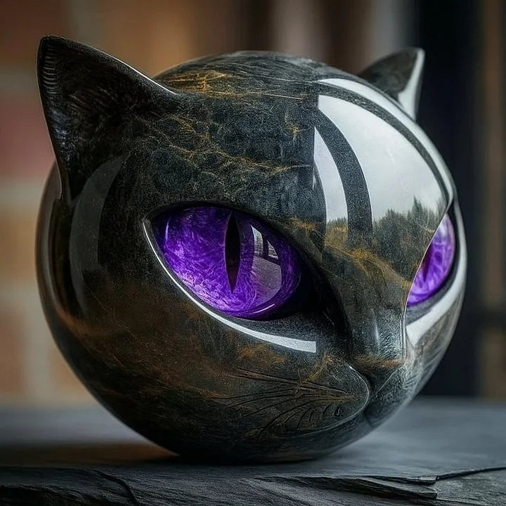 Decorative Cat Head Sculpture – Glossy Finish with Hypnotic Eyes | Sansoti