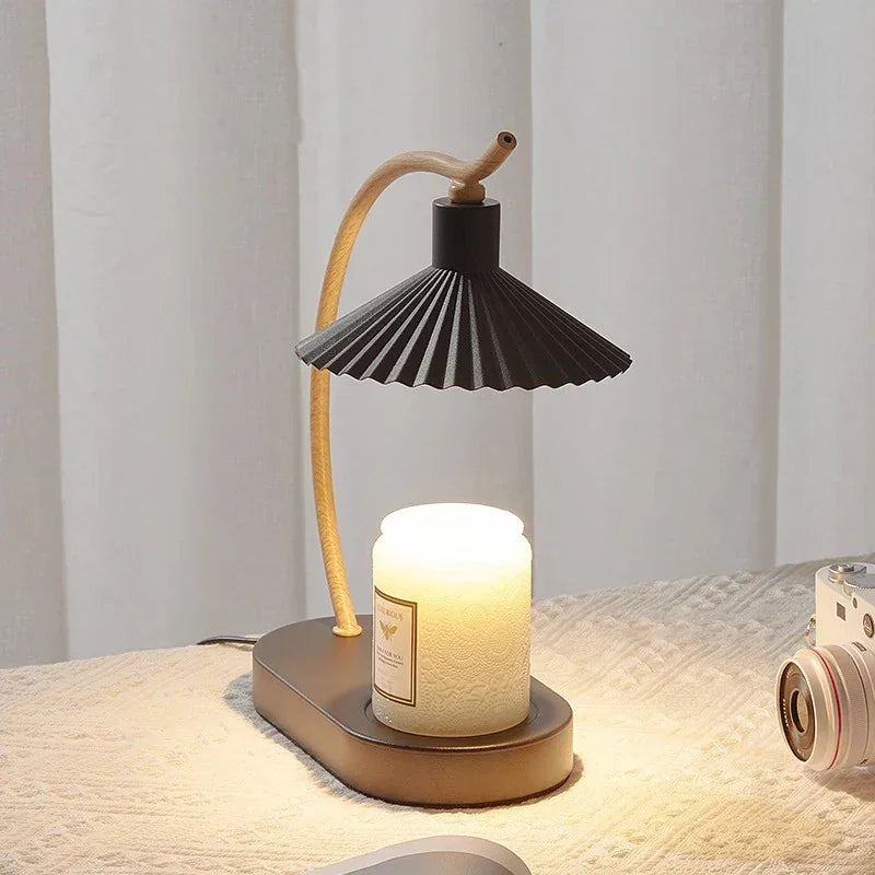 Lampa do podgrzewania świec, czarna, drewniana, minimalistyczna, 31 cm, lampka stołowa, nastrojowe oświetlenie do salonu | Sansoti