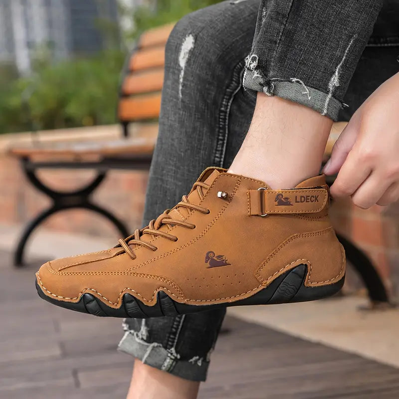 Waterproof Men's Boot Shoes with High Shaft and Elastic Closure Faux Leather Rugged Streetwear | Sansoti