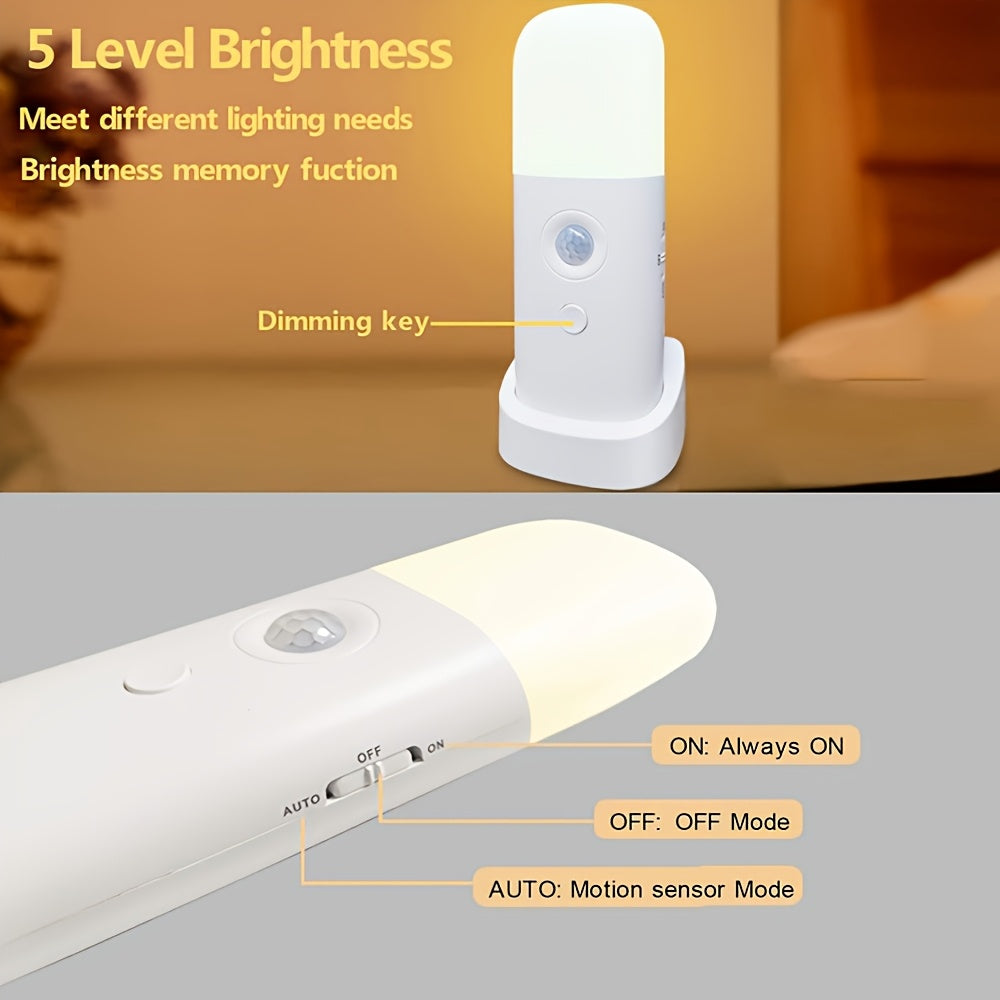 LED Night Light Motion Sensor USB Rechargeable 2000mAh White Bedroom Hallway Dimmable Wireless Lamp | Sansoti