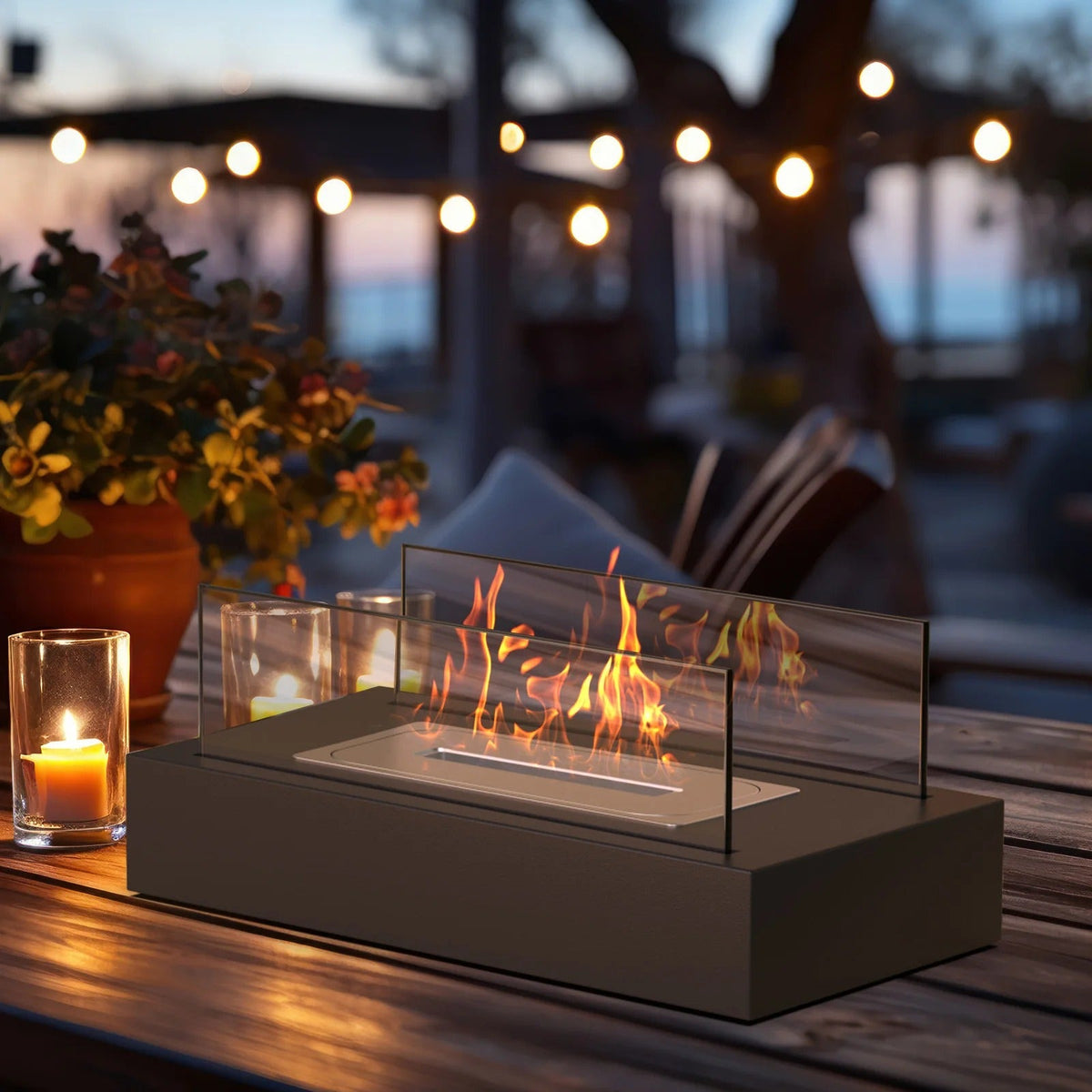 Lujoso quemador de mesa de bioetanol para interior y exterior – Chimenea decorativa sin humo | Sansoti