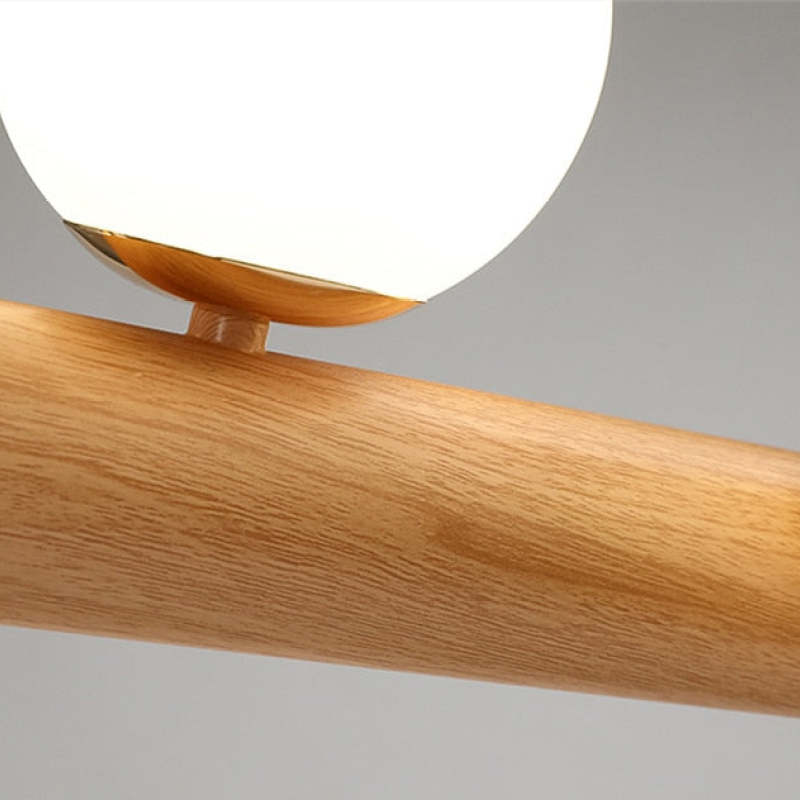 Hanglamp Glazen Bol met Houten Plafondbevestiging Warm Walnoot Elegante Sfeerverlichting voor Woonkamer | Sansoti