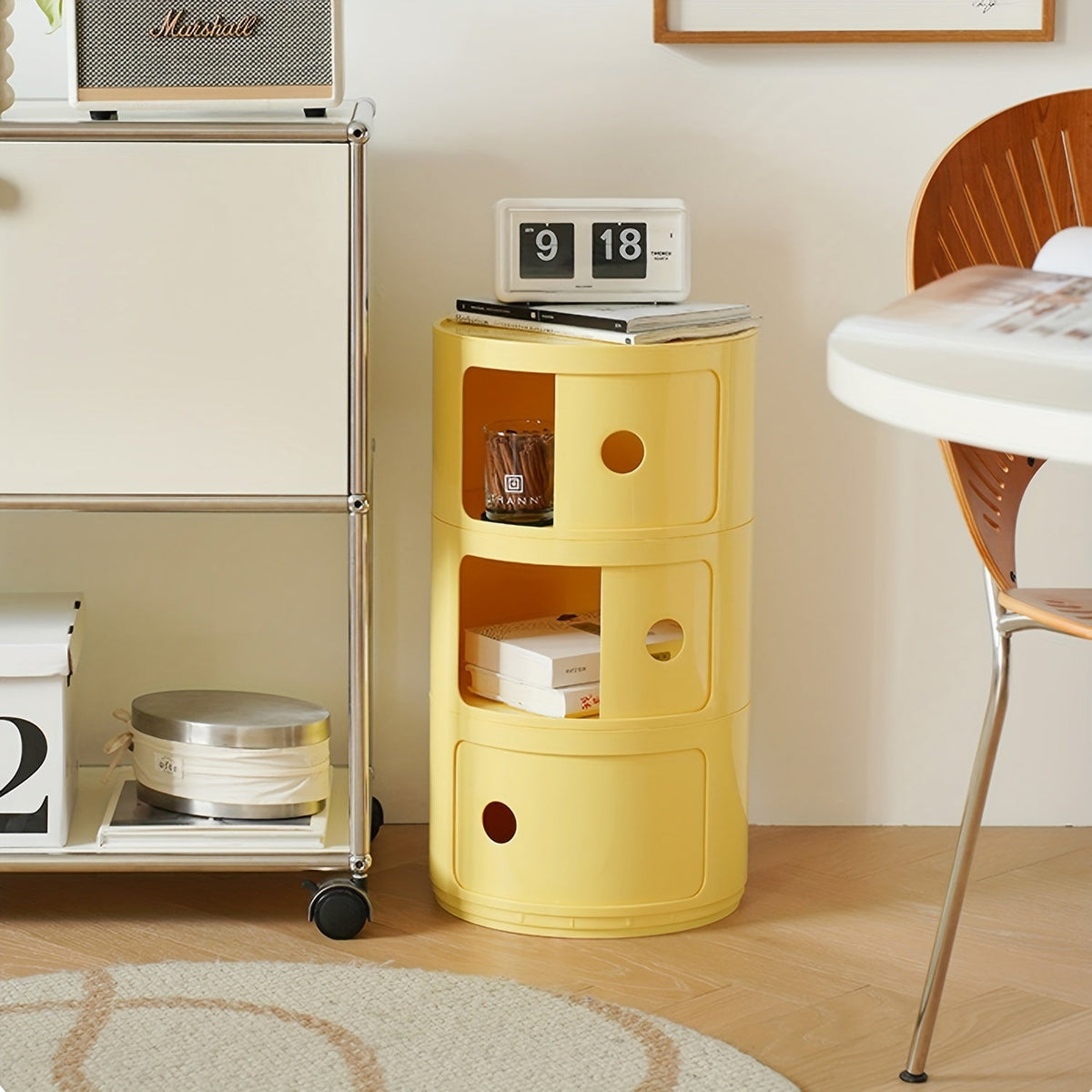Round Multi-Tier Storage Cabinet White Bedside Table Plastic Stackable Modular Small Cabinet Bedroom Side Table | Sansoti