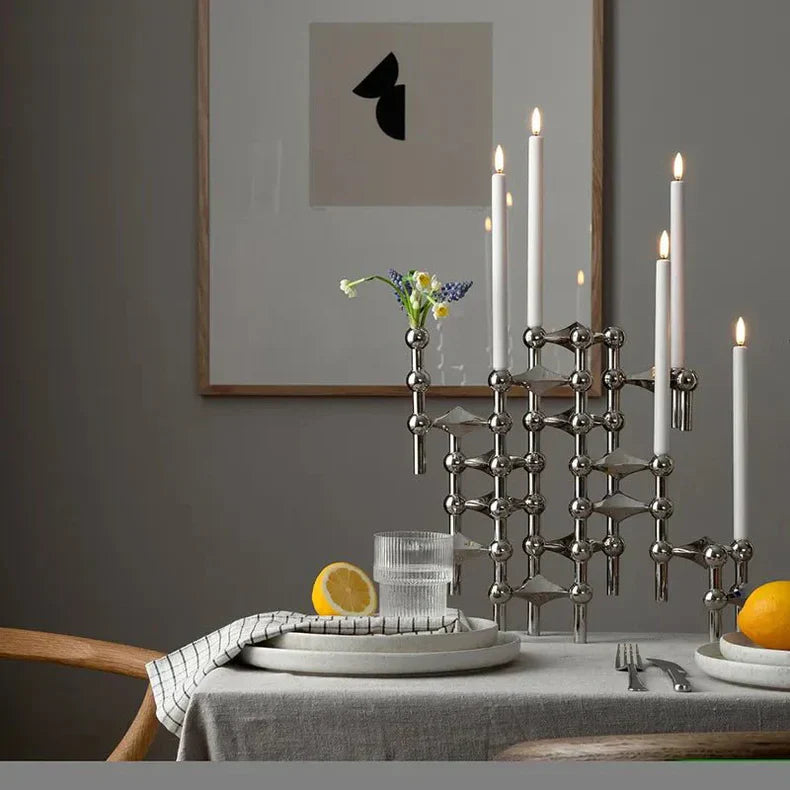 Metal Design Candlestick with Modular Frame | Modern Table Decoration & Atmosphere Creator