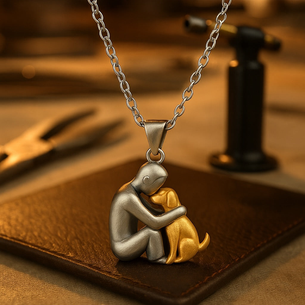 Cuddly Hug Necklace Symbolism Dog Cat Woman Man Gold Black Rose Gold | Sansoti