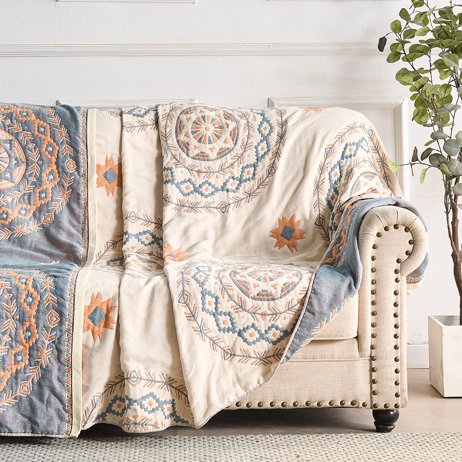 Baumwoll-Plaid mit Mandala-Muster – Boho-Dekorative Decke für Sofa und Bett – 152×203 cm und 203×231 cm | Sansoti