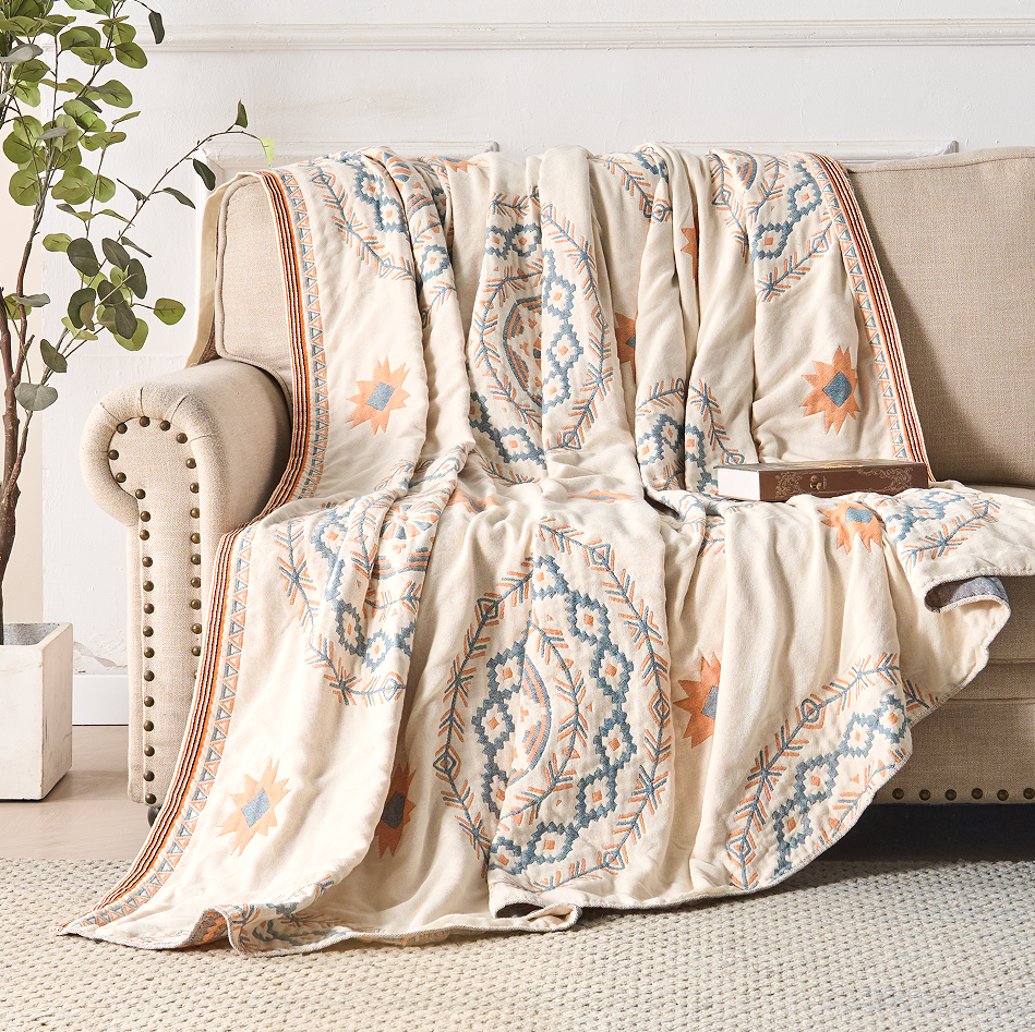 Baumwoll-Plaid mit Mandala-Muster – Boho-Dekorative Decke für Sofa und Bett – 152×203 cm und 203×231 cm | Sansoti