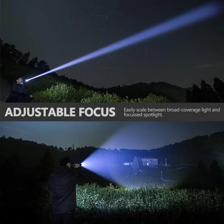 Lampe torche LED rechargeable de 90 000 lumens, télescopique, USB, en aluminium, étanche, pour l’extérieur, le camping et la chasse | Sansoti