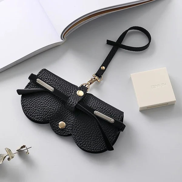 Étui à lunettes en cuir doux avec bouton-pression pour lunettes de soleil | Sansoti
