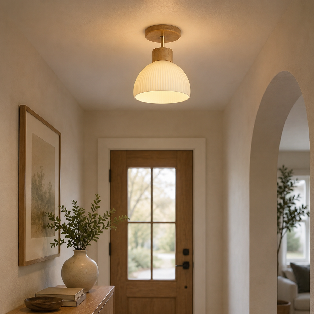 Deckenleuchte aus Holz in Glockenform, Ø18 cm, warmweißes LED-Licht 3000 K, skandinavisches Design für Wohnzimmer, Esszimmer und Schlafzimmer | Sansoti
