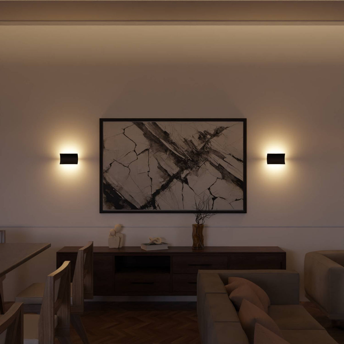 Elegant LED wall lamp with warm indirect light for indoor and sheltered outdoor areas | Sansoti