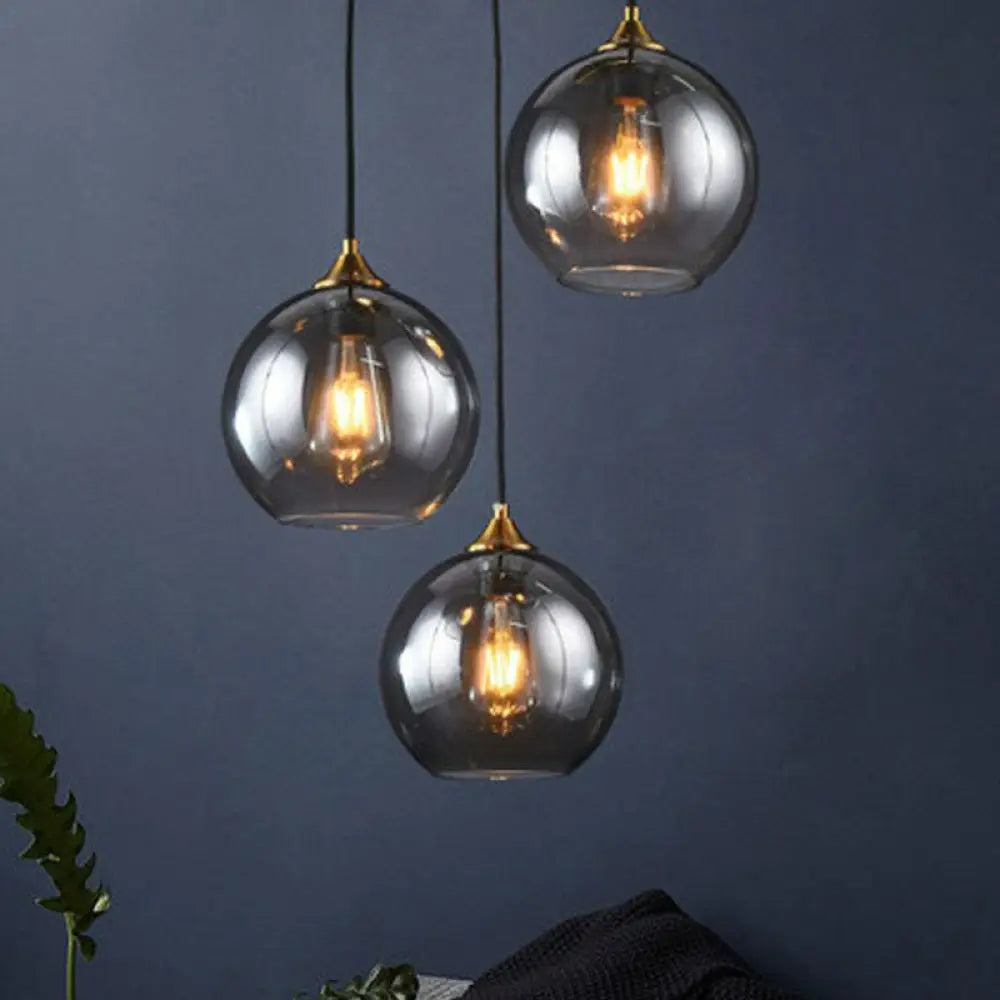 Hanglamp Glas 3 Lichts Bol Antiek Messing Afwerking Keuken Eetkamer Woonkamer Retro Modern Stijlvol Design | Sansoti